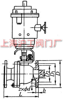 Q941F 型 PN16~PN63 法蘭連接浮動軟密封電動球閥外形及結(jié)構(gòu)尺寸示意圖