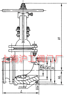 PZ41H、PZ941H 型 PN16~PN63 耐磨排渣閥主要外形及結(jié)構(gòu)尺寸示意圖